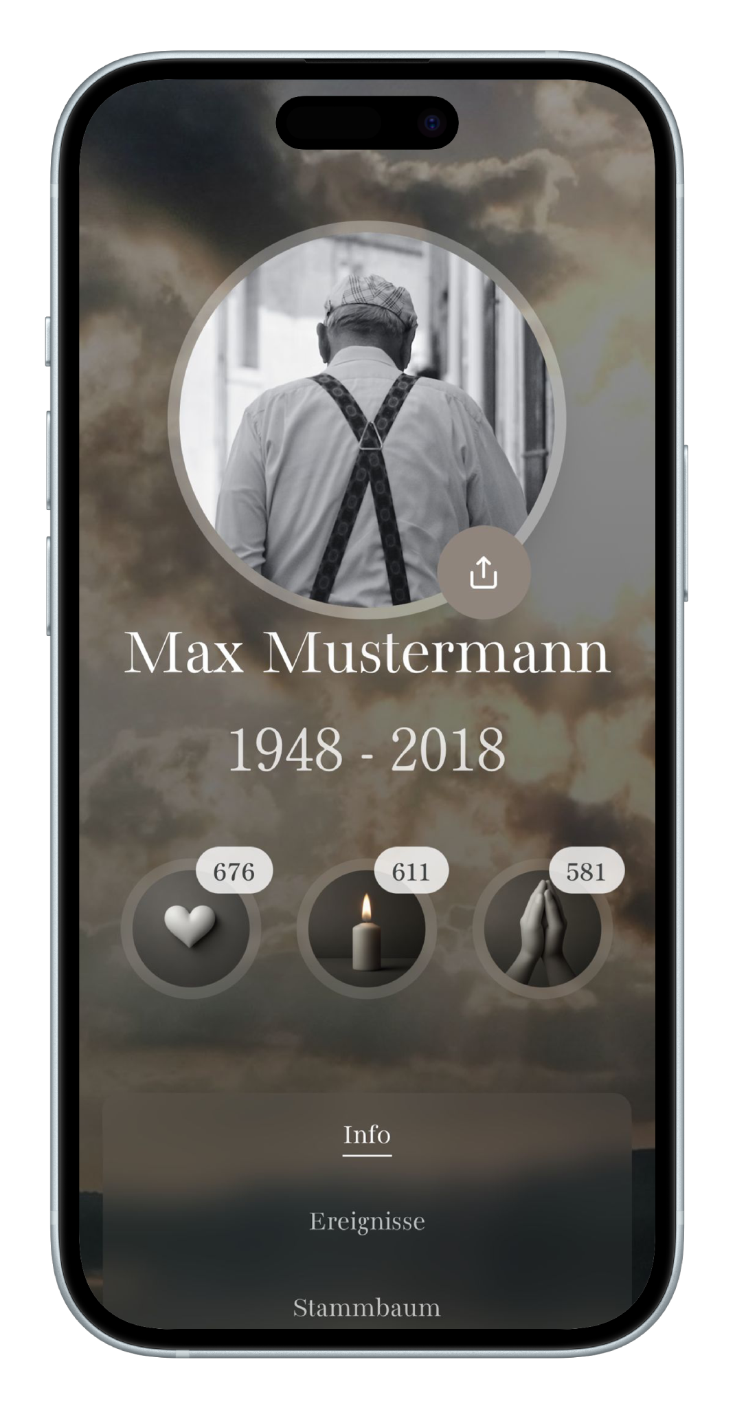Digitale Gedenkseite auf Smartphone